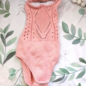 Crochet pink halter onesie/romper